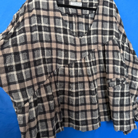 Transparente Women's Plus/OS Long sleeve Plaid blouse tunic top Lagenlook - Picture 2 of 6